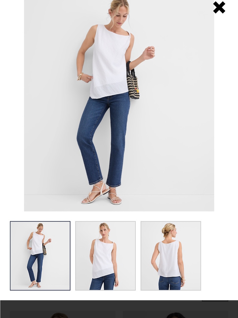 LOFT White Sleeveless Knot-Shoulder Shell Top